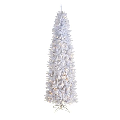 8ft. Slim White Artificial Christmas Tree with 400 Warm White LED Lights & 1348 Branches - Modern Holiday X-Mas Glow