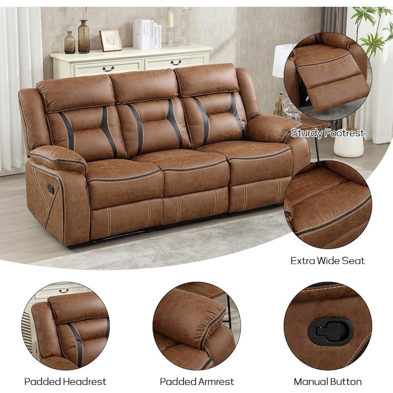 Manual Recliner Sofa Set, Faux Leather Reclining Living Room Furniture Set