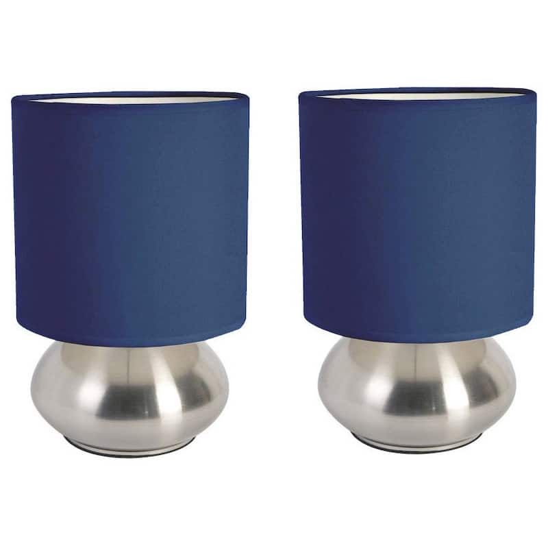 Porch & Den Roseman Mini Lamp with Touch Base and Fabric Shade (Set of 2) - Blue