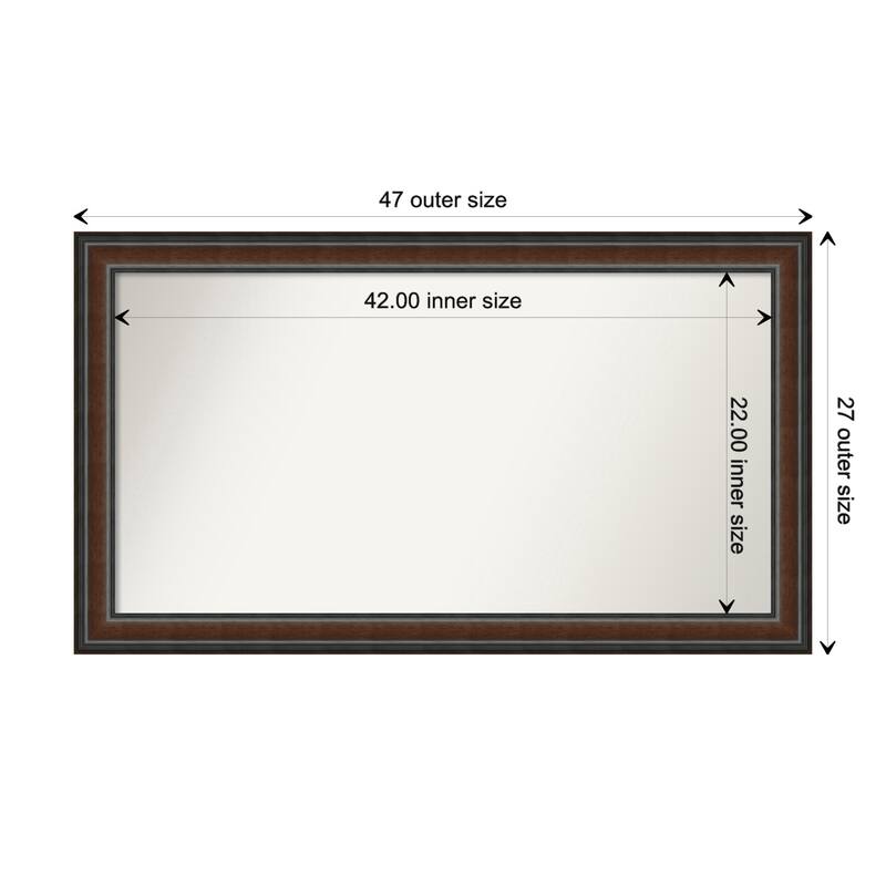 Cyprus Walnut Framed Non-Beveled Custom Wall Mirror, Bathroom Vanity Mirror - Outer Size: 46.75 x 26.75