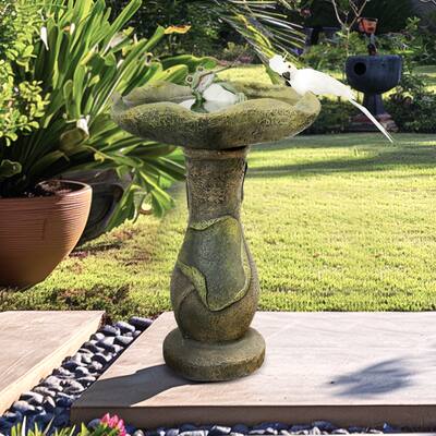 Concrete Bird Bath with Frog Statue 20.8in High Bird Baths for Outdoor