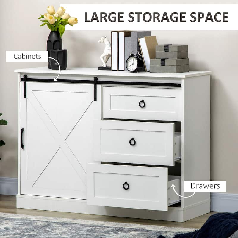 HOMCOM Farmhouse Coffee Bar Cabinet, Kitchen Sideboard, Buffet Cabinet with Sliding Barn Door and 3 Storage Drawers, Dark Grey