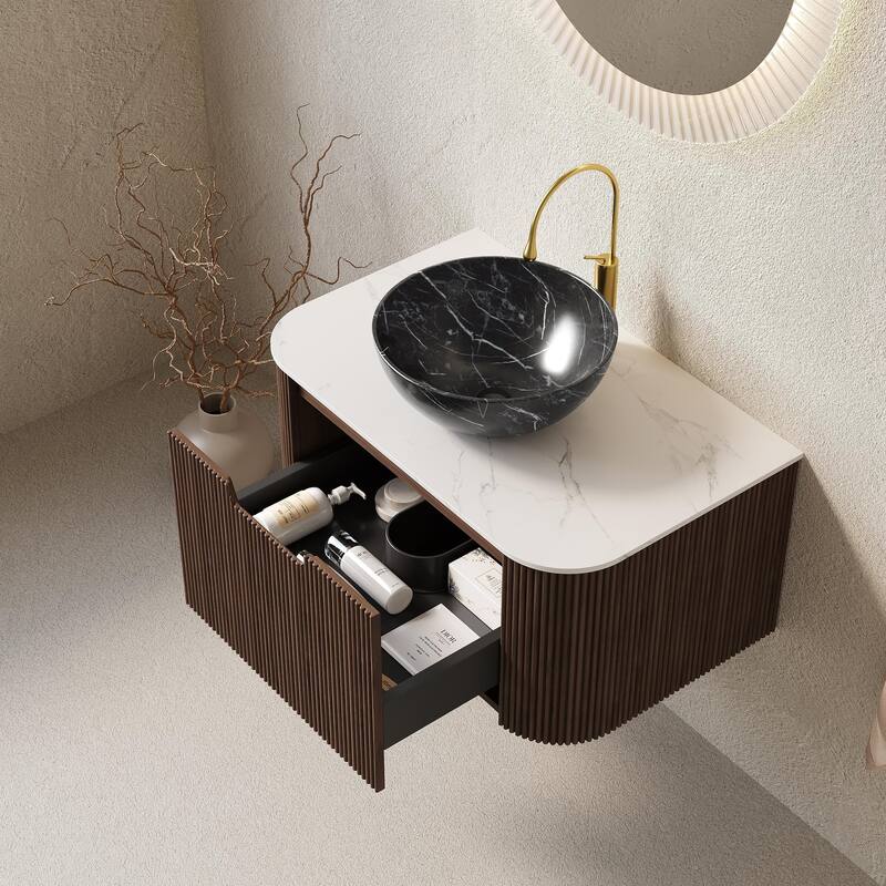 Wall Mounted Bathroom Vanity with Black Bowl Ceramic Basin
