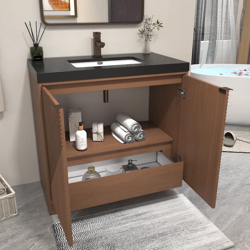 Milano 36" Freestanding Bathroom Vanity with Black Acrylic Sink