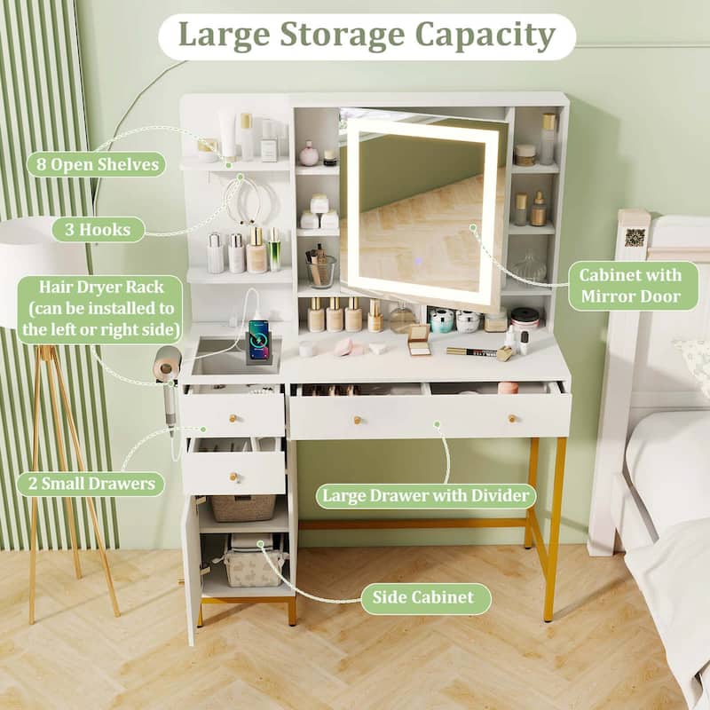 Costway Makeup Vanity Desk with Lighted Mirror Charging Station - See Details
