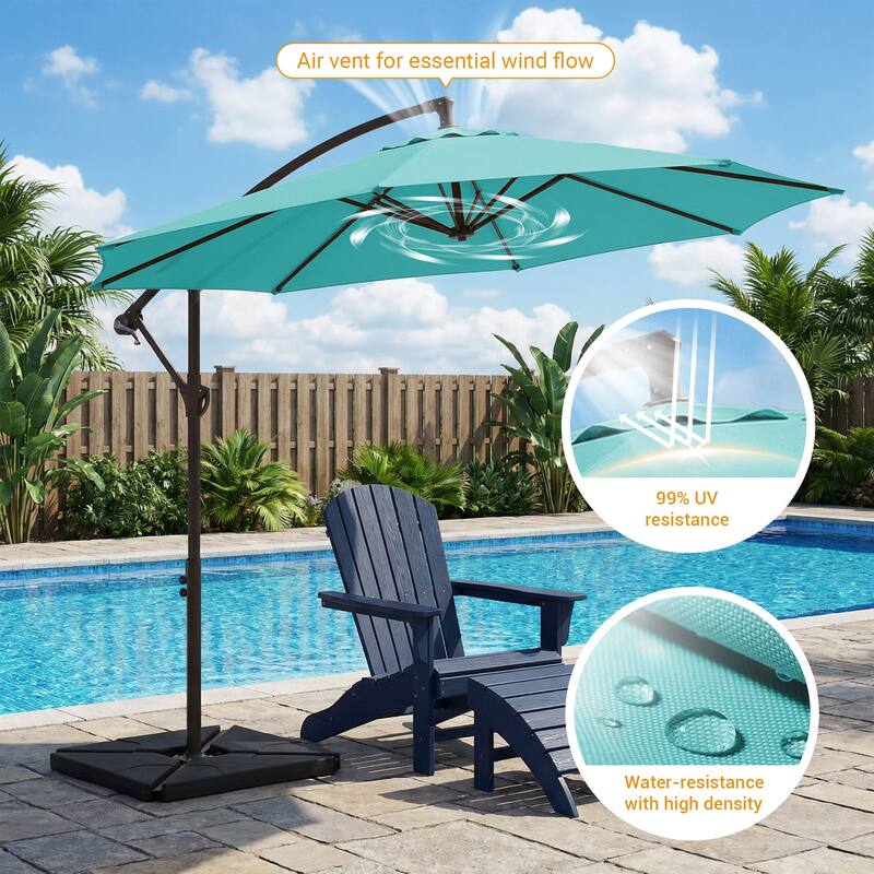 10 ft Steel Crank-lift Cantilever Umbrella With Weighted Base