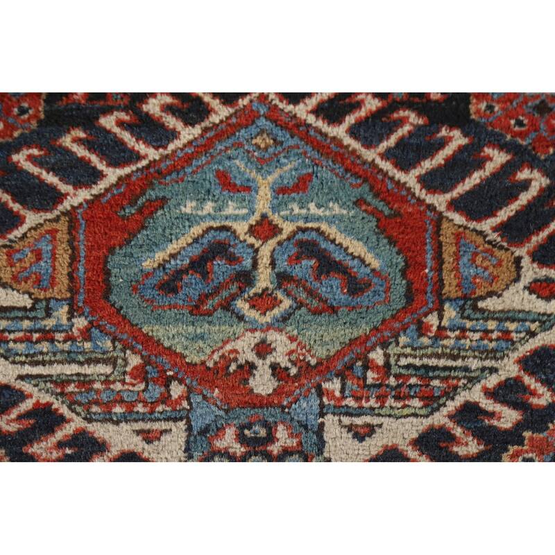 Blue Heriz Serapi Persian Accent Antique Area Rug Handmade Wool Carpet - 3'11"x 4'9"