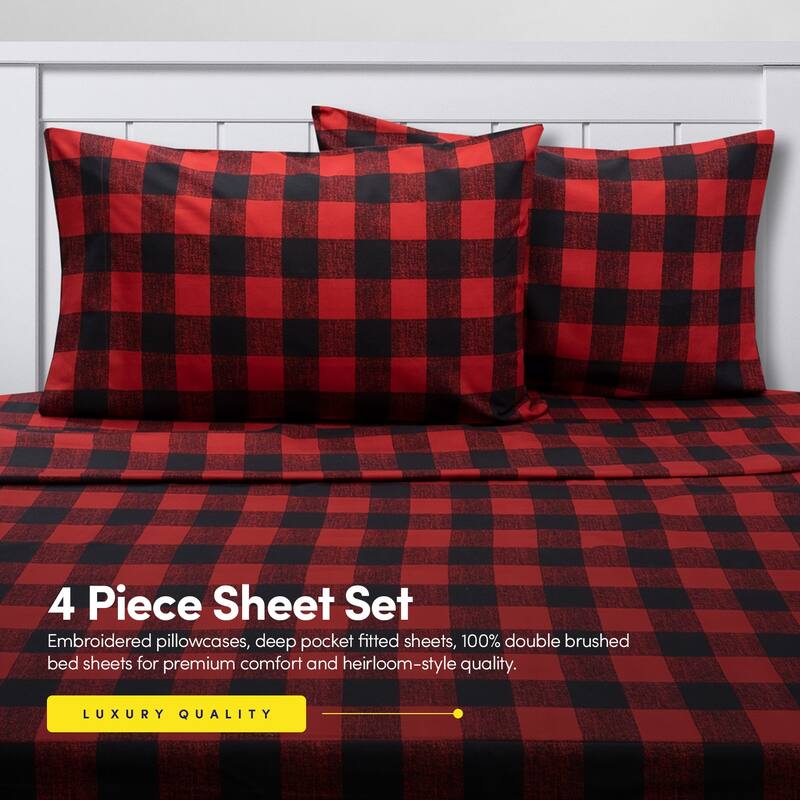Sweet Home Collection 4 Piece Buffalo Check Bed Sheet Set