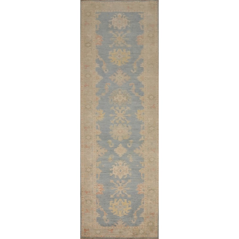 Hand Knotted Oriental 100% Wool Carpet Traditional Floral Navy Blue & Blues Ziegler Runner Rug - 11' 9'' X 3' 1''