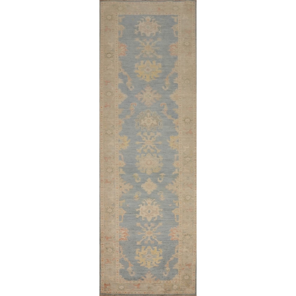 Hand Knotted Oriental 100% Wool Carpet Traditional Floral Navy Blue & Blues Ziegler Runner Rug - 11' 9'' X 3' 1''