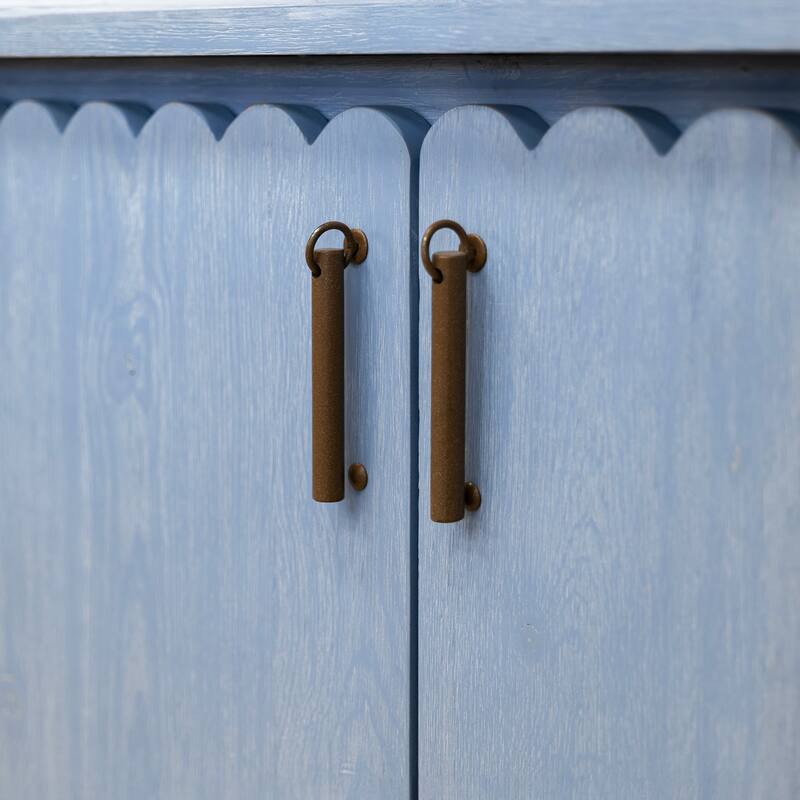 Jazz 76 Inch Sideboard Console Cabinet in Light Blue Solid Pine Wood, Gold