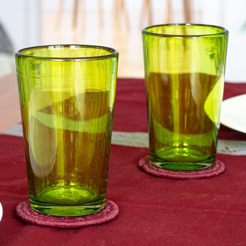 Novica Handmade Refreshing Forest Handblown Recycled Glass Tumblers (Set Of 6)