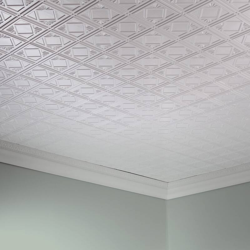 FASÄDE Traditional Style 4 Decorative Vinyl 2ft x 4ft Glue Up Ceiling Panel in Matte White (5 Pack)