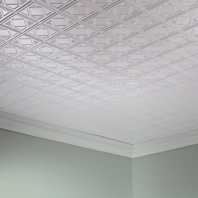 FASÄDE Traditional Style 4 Decorative Vinyl 2ft x 4ft Glue Up Ceiling Panel in Matte White (5 Pack)