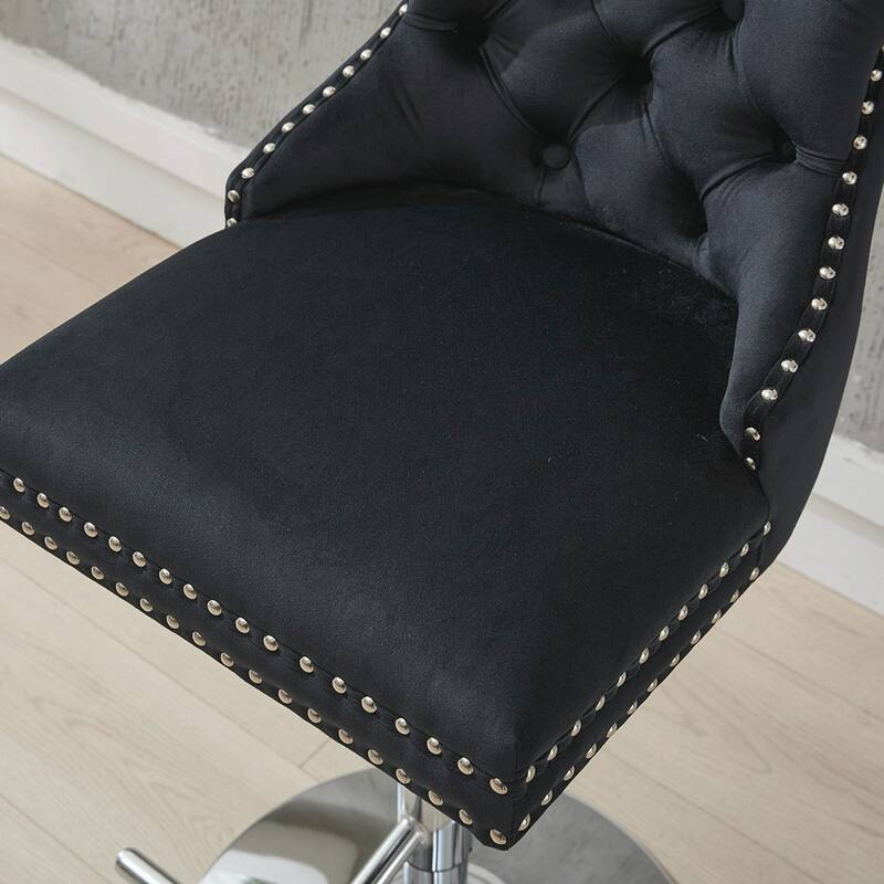 2PCS Swivel Adjustable Height Tufted Bar Stools With Silver Leg