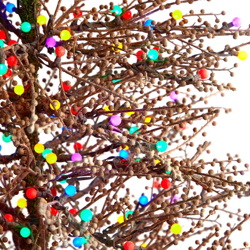7ft. Frosted Berry Twig Artificial Christmas Tree with 450 Multicolor Gum Ball LED Lights & 1192 Branches - Vibrant X-Mas Tree