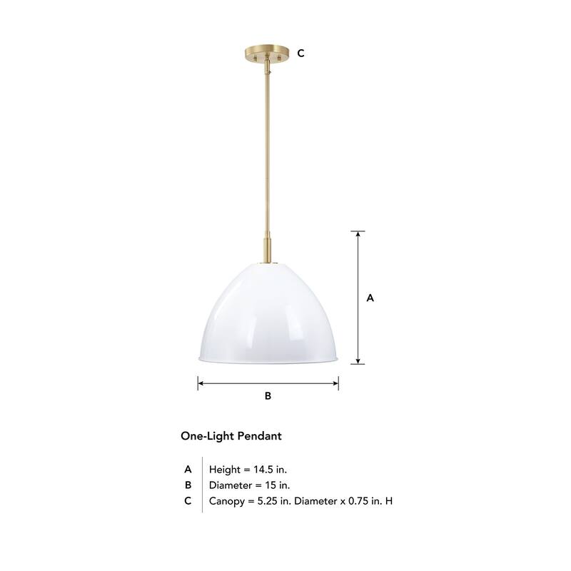 Biba 15 in. 1-Light Brushed Gold Modern Pendant Light Ice Mist Metal Shades
