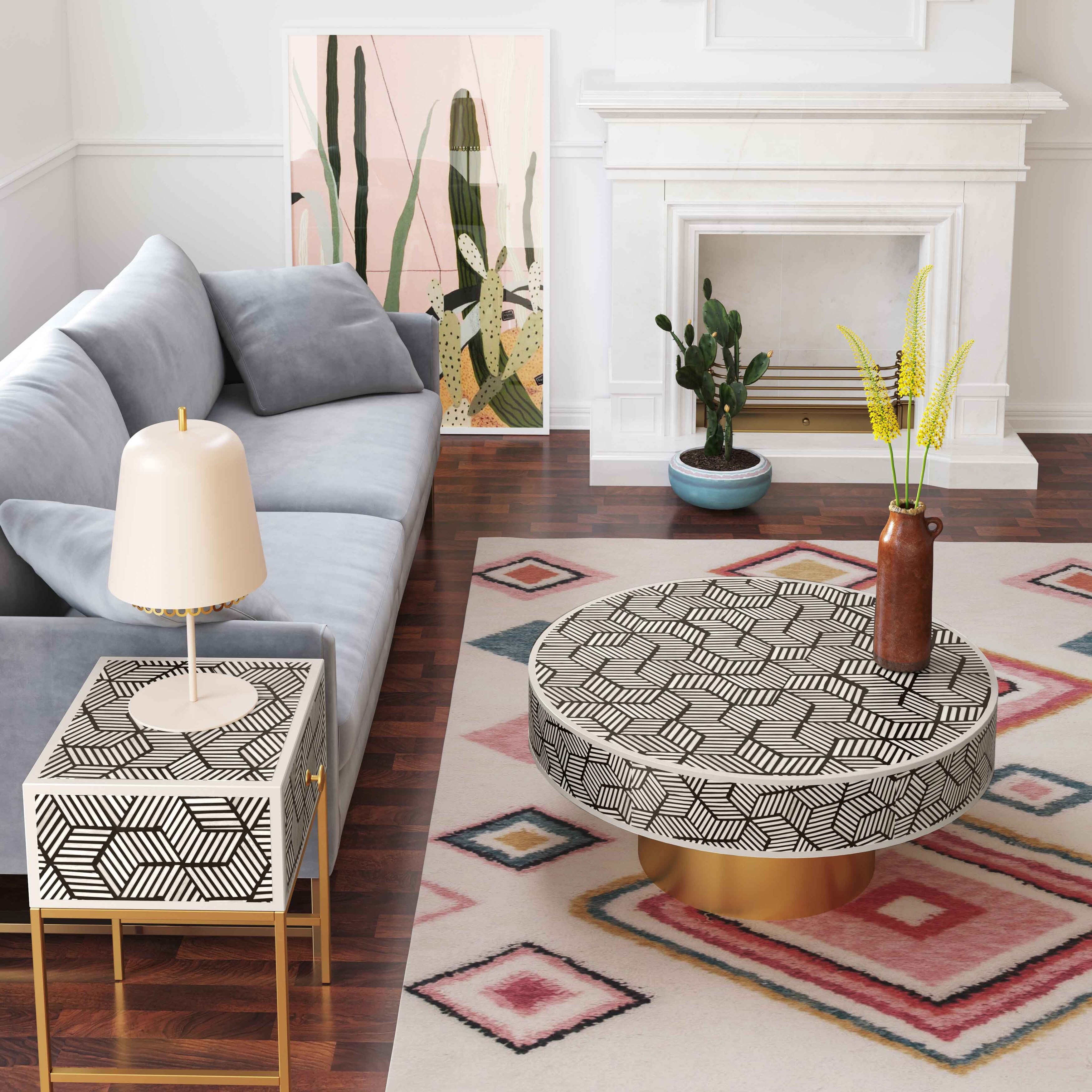 Shop Bone Inlay Round Side Table Overstock 30334299