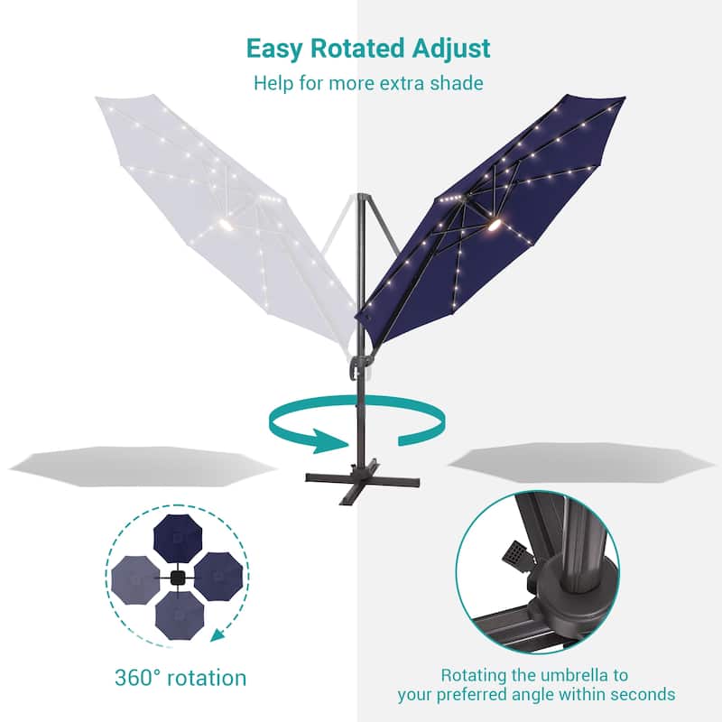 BONOSUKI 11FT LED Cantilever Patio Umbrella Angle Adjustment