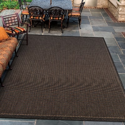 Pergola Basketweave Black- Brown Indoor/ Outdoor Area Rug