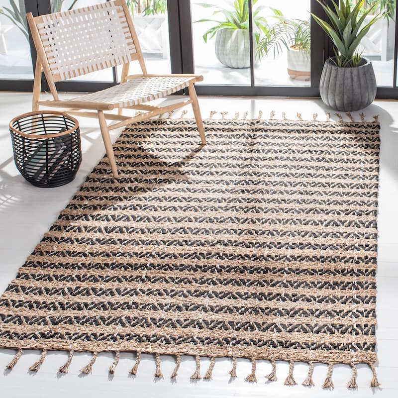 SAFAVIEH Handmade Cape Cod Lonnie Jute & Cotton Braided - 3' x 5' - Black/Natural - Rectangle