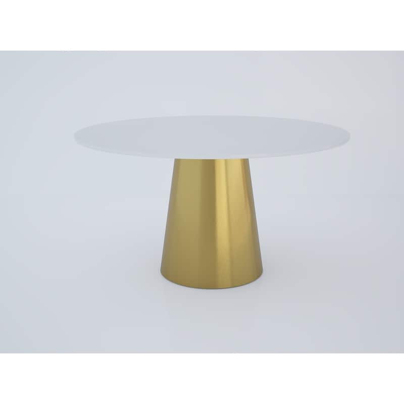 Round Marble Dining Table with Brushed Gold Stainless Steel Base - White
