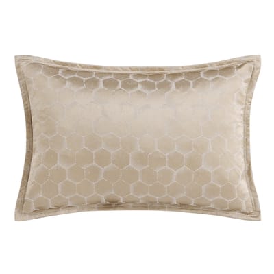 HiEnd Accents Honeycomb Light Gold Metallic Jacquard Lumbar Pillow, 16" x 24", 1PC