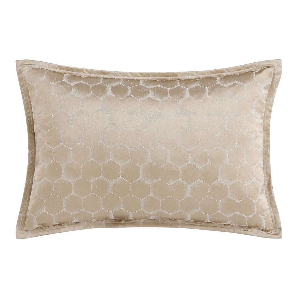 HiEnd Accents Honeycomb Light Gold Metallic Jacquard Lumbar Pillow, 16" x 24", 1PC