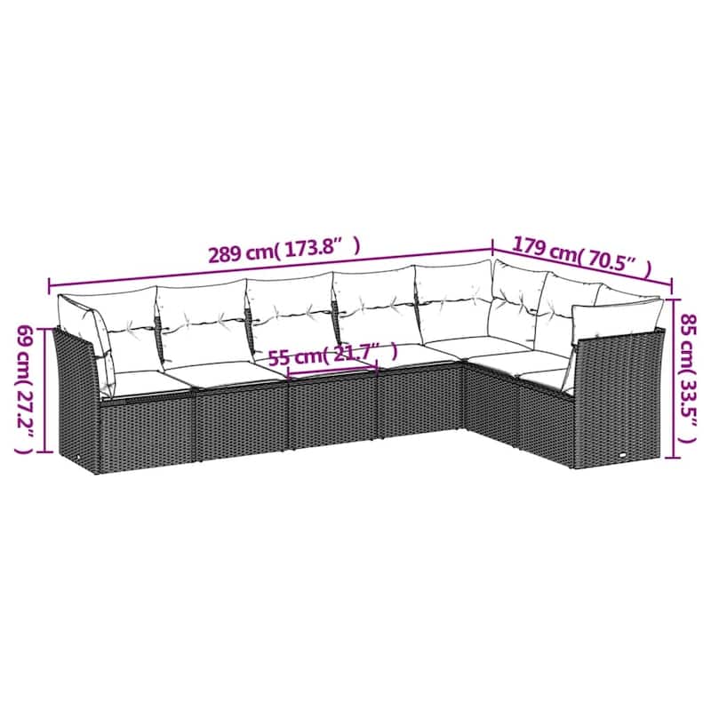 vidaXL Garden Sofa Set Black PE rattan, powder-coated steel, polyester - 24.4 x 24.4 x 27.2