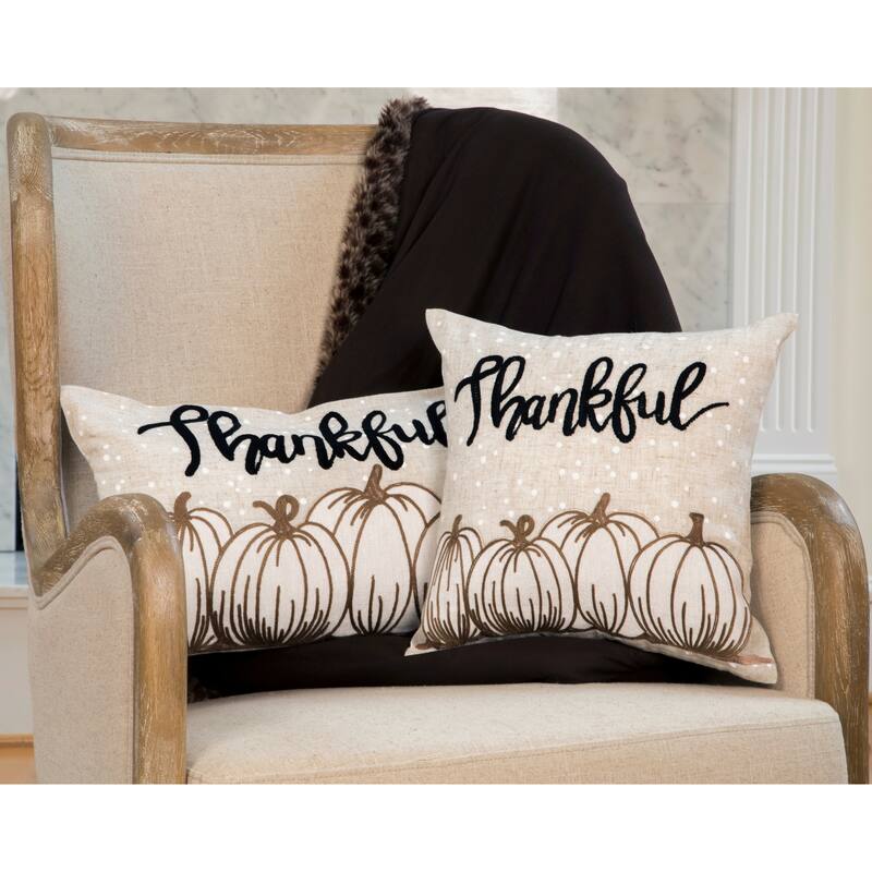 Thankful Pumpkin Applique Harvest Pillow 12" by 20"