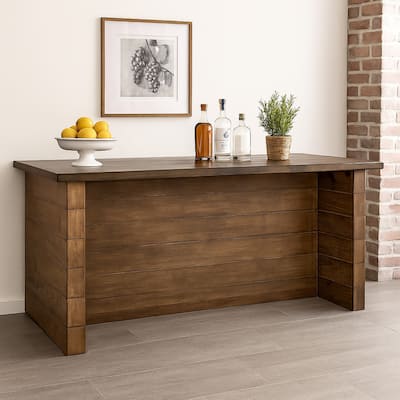 Amry Counter Table, 90 Inch Rectangular Top, Natural Brown Pine Wood