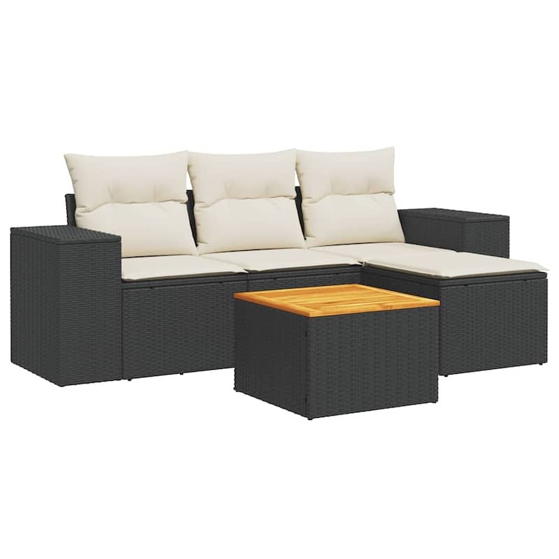 vidaXL Patio Sofa Set with Cushions Outdoor Furniture 5 Piece Poly Rattan - 21.7 x 24.4 x 27.2