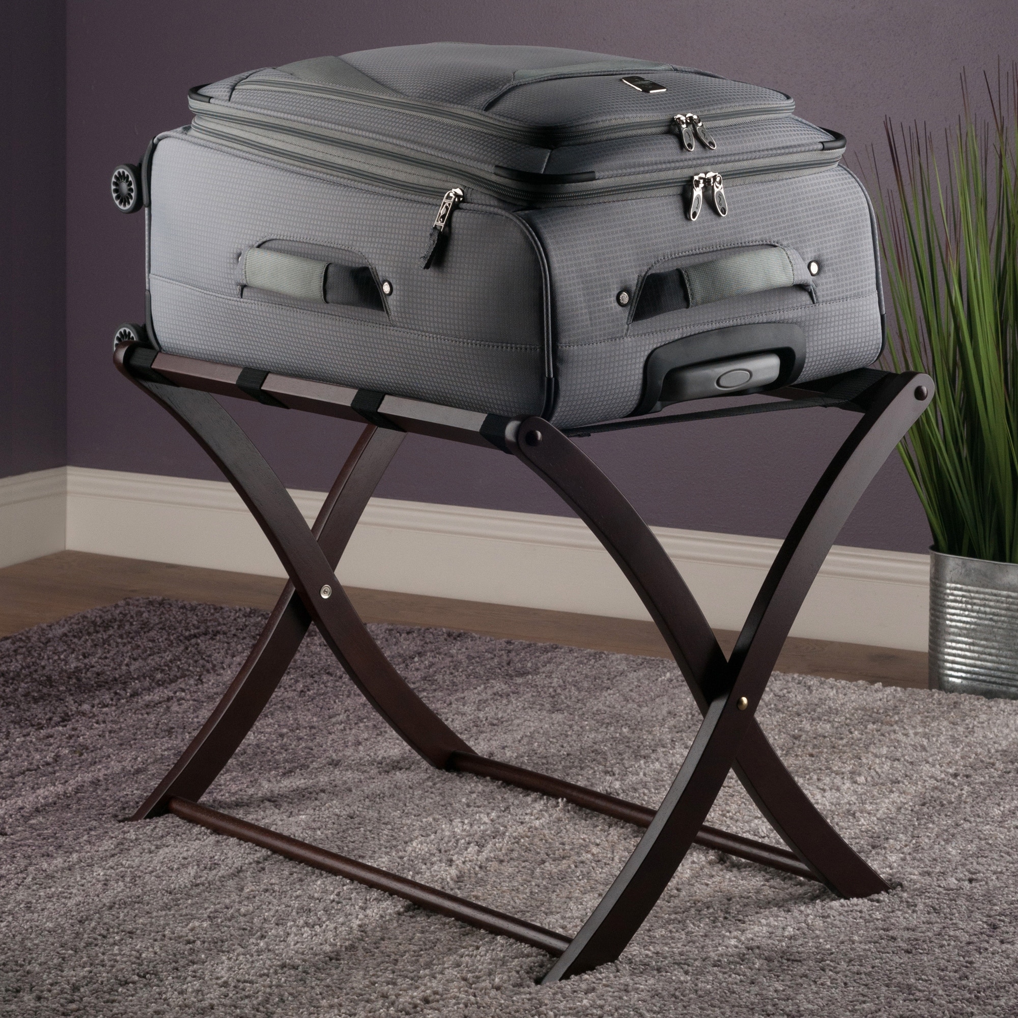 Brown Foldable Luggage Rack Shelf for Home On Sale Bed Bath