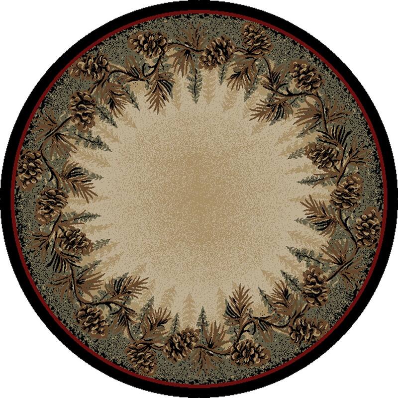 American Destination Mount Le Conte Pine Cone Lodge Rustic Area Rug - 5'3" Round - Multi