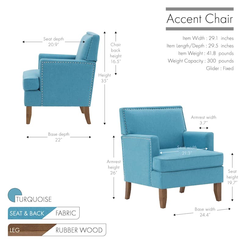 Porthos Home Gavi Fabric Upholstered Accent Chair with Rubberwood Legs