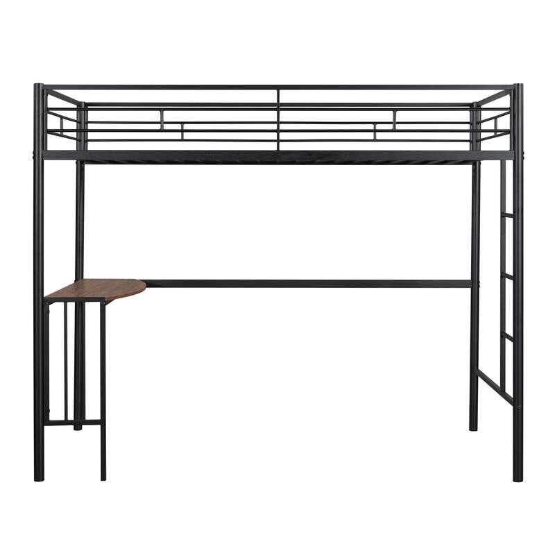 Black Twin over Full Metal Bunk Bed with Desk, Ladder, and Quality Slats