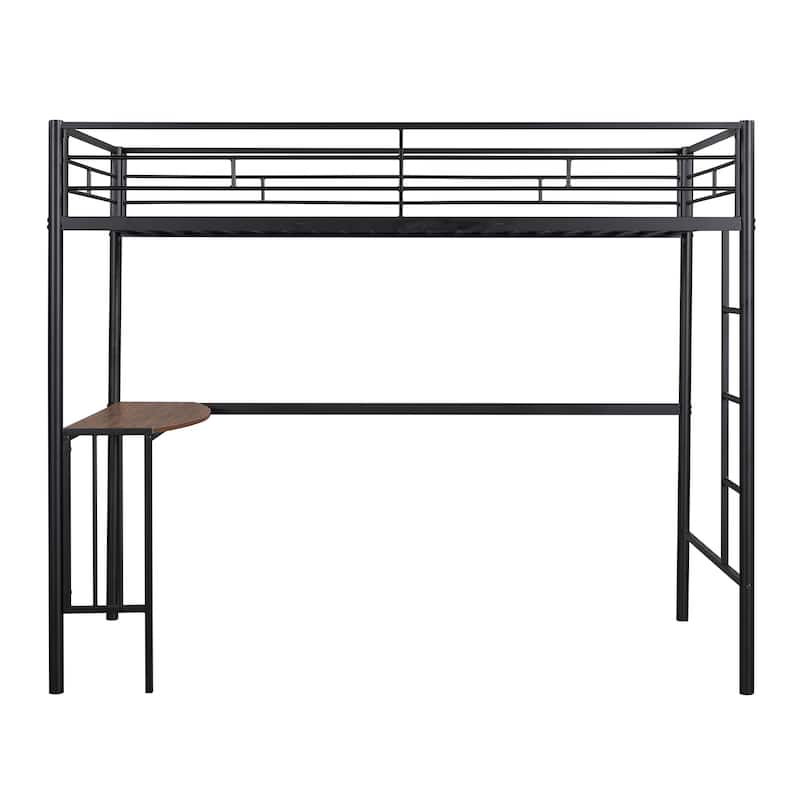 Twin over Full Size Metal Bunk Bed with Desk, Ladder and Quality Slats for Bedroom, Metallic