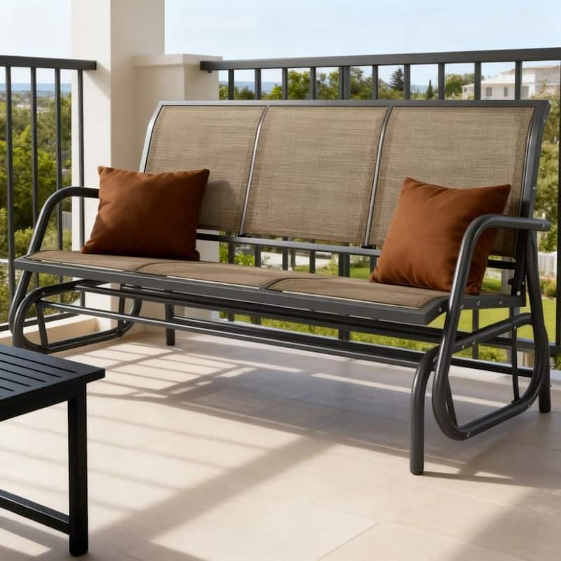 GDFStudio Outdoor Corliss Metal Mesh 3 Seat Glider Bench with Smooth Rocking
