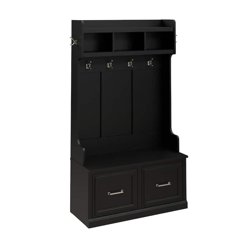 Woodland 40W Hall Tree and Shoe Bench with Doors by Bush Furniture