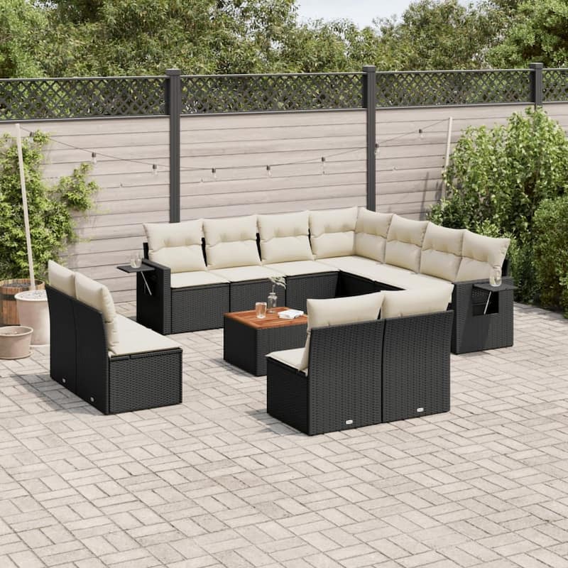 vidaXL Garden Sofa Set PE rattan Large Modular Garden Sofa Set - 21.7 x 21.7 x 14.6 in (W x L x H) - Black and Cream