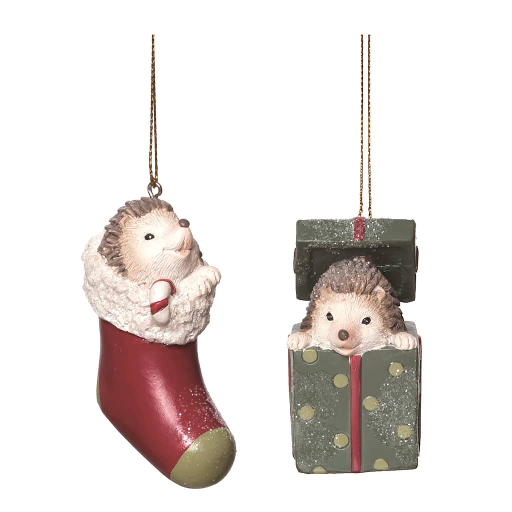 Transpac Resin Holiday Hedgehog Ornament Set of 2 Christmas Home Decorations