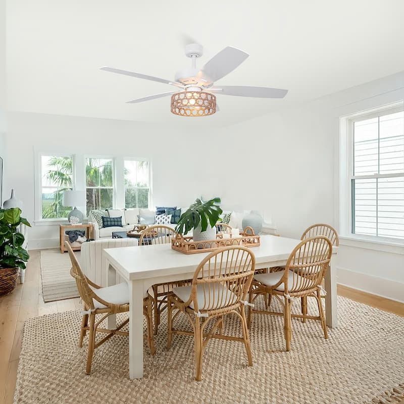 Parrot Uncle 52" Coastal White Natural Jute Reversible Ceiling Fan with Remote