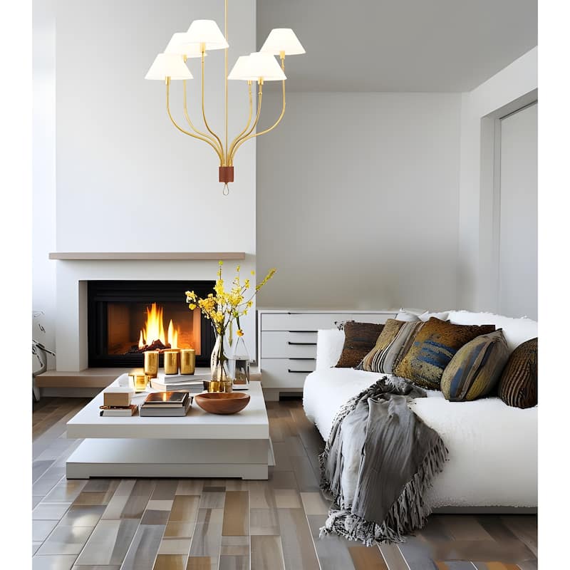 Griffin 6-Light Large Chandelier with Staggered Tail Design and Artisan Leather Accents