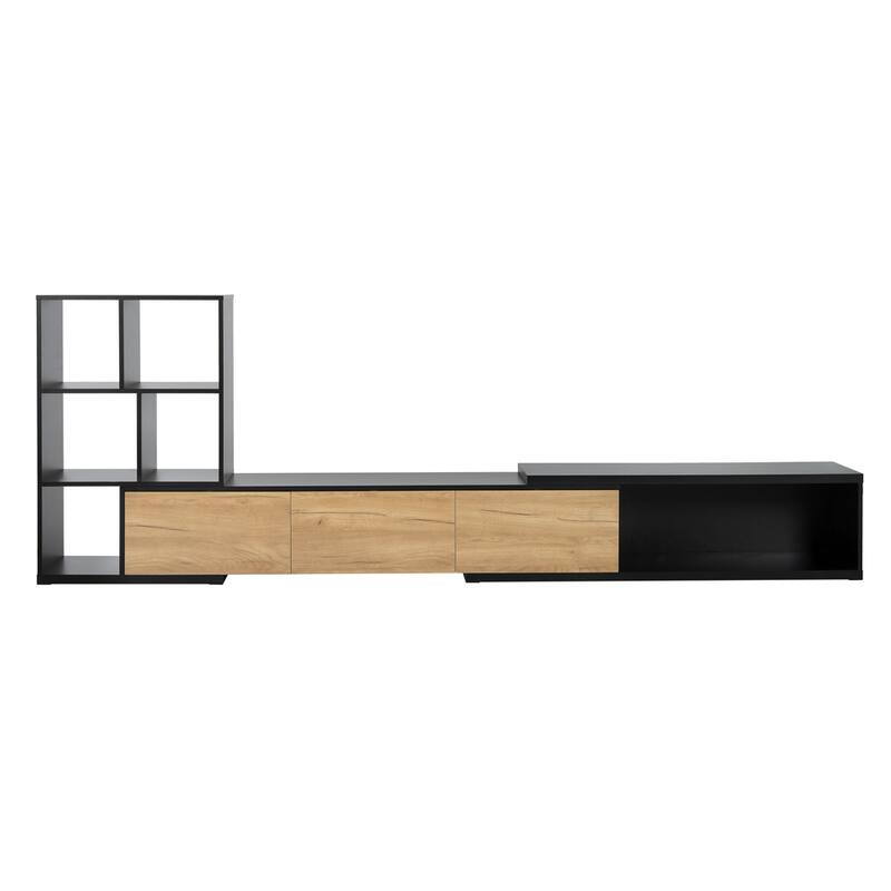 Extendable TV Stand with 3 Tier Bookshelves
