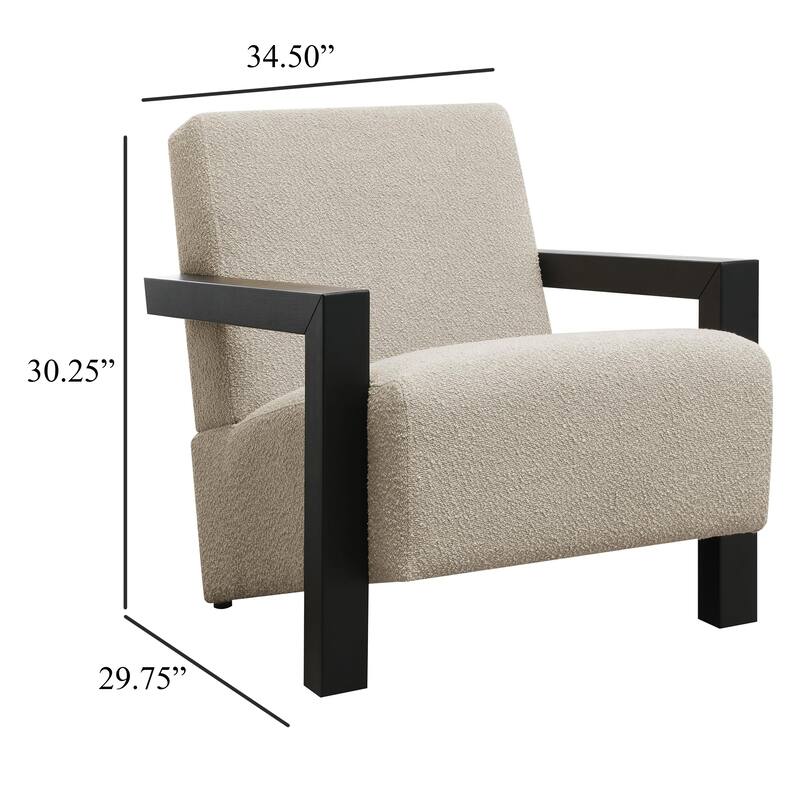 Fitz Accent Chair, Soft Latte Beige Boucle Cushions, Black Wood Arms