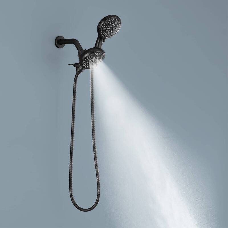 High Pressure Shower System Faucet Black 2-in-1 Dual Shower Heads & Handheld With 25-Spray Setting Modes Massage Kits Set
