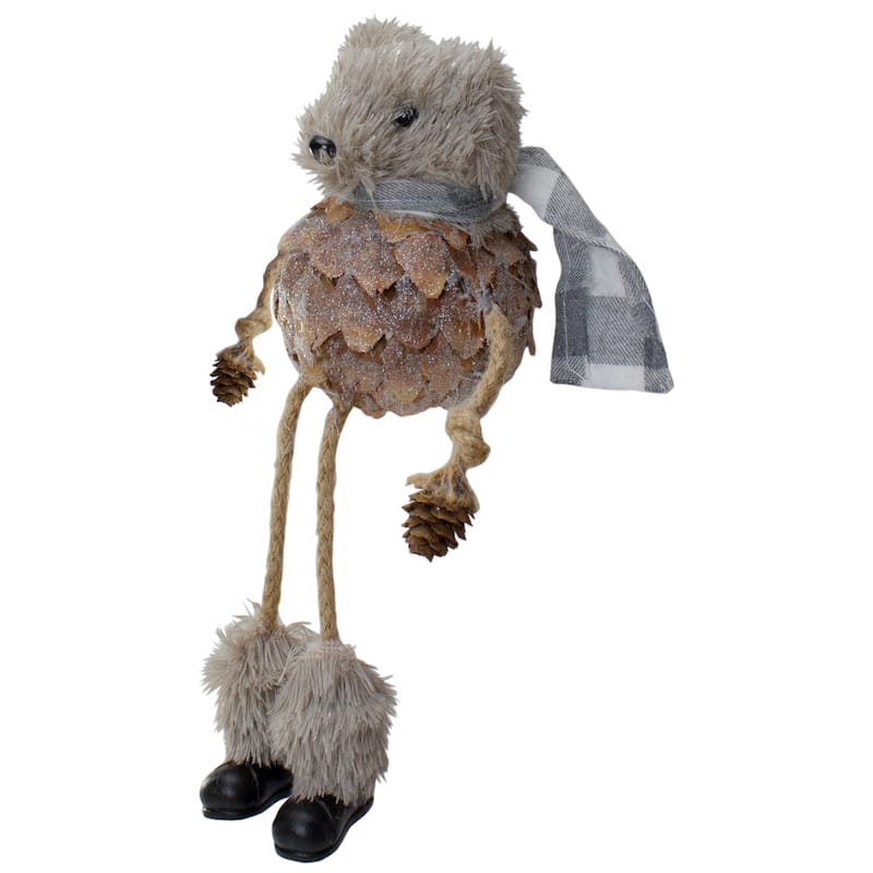 Glittered Pinecone Fuzzy Bear Christmas Figure - 5.5"