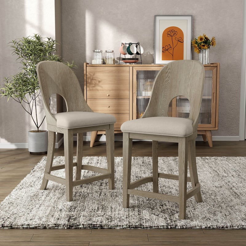 Furniture of America Piez Modern Solid Wood Curved Back Counter Height Chairs (Set of 2) - White Oak