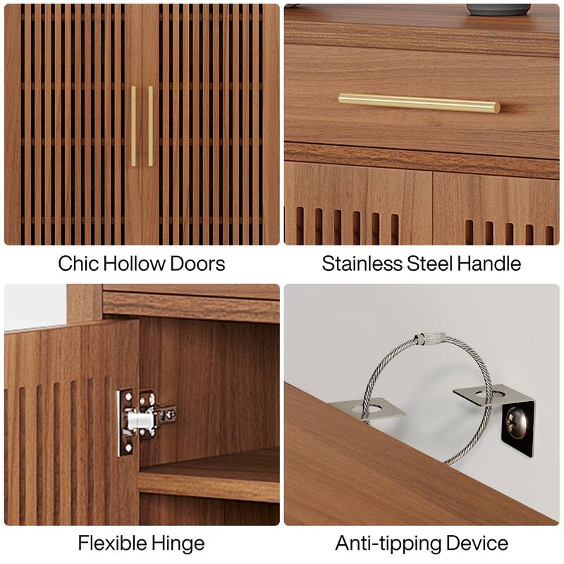 Shoe Cabinet with Louvered Doors & Drawer, Freestanding Wooden Shoe Rack for Entryway