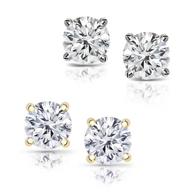 14k Gold 1 1/4ct TDW Round Diamond Stud Earrings by Auriya (G-H, I1-I2)